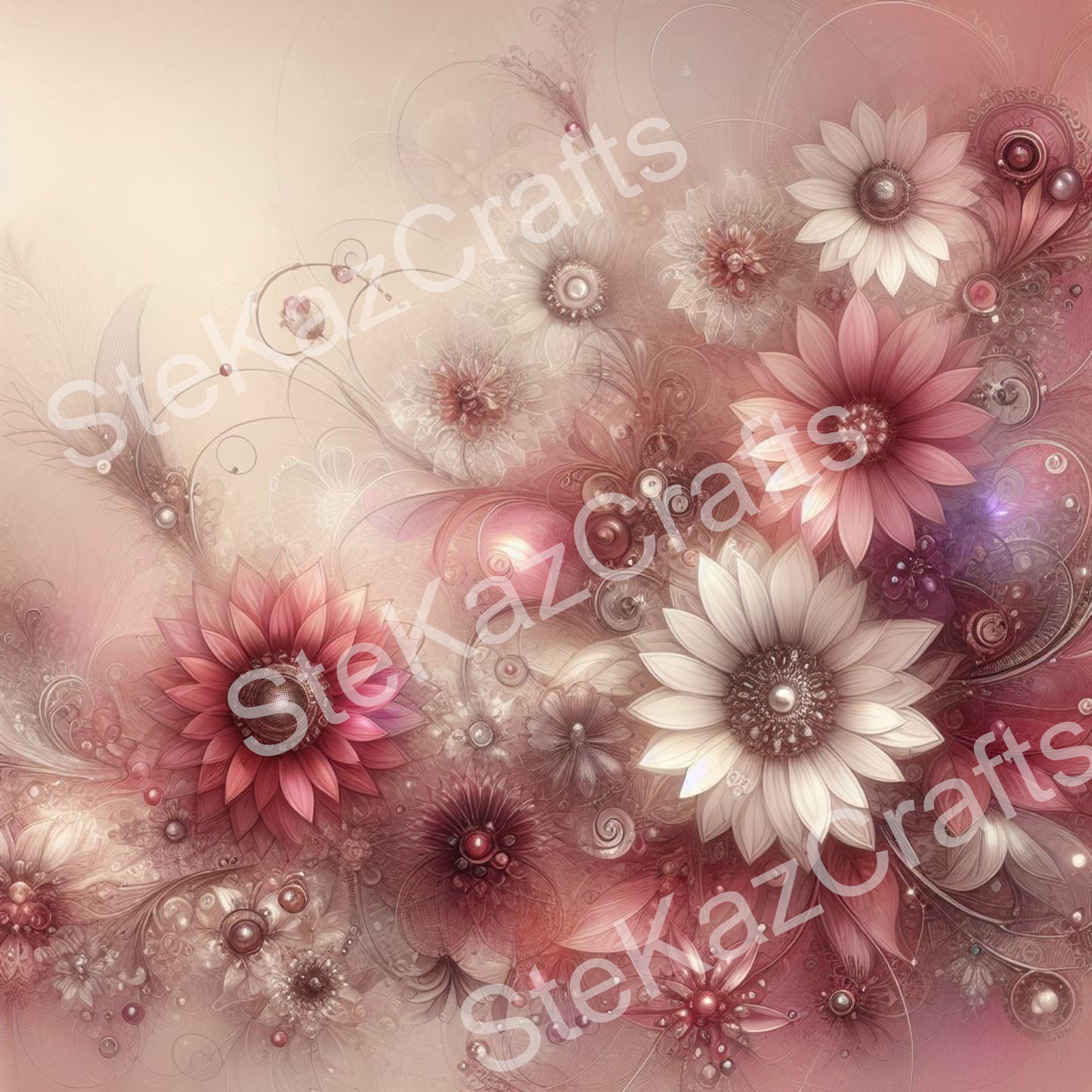 Paper pack WB 006; unique stunning designs showcasing florals in reds, magenta and a hint of purple all with a woodgrain effect in the ever popular Steam Punk style.