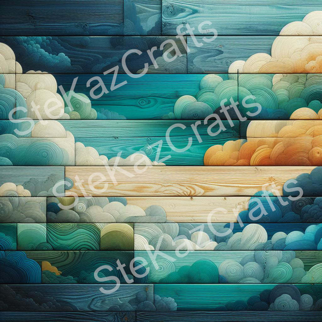 WB 001 a mixture of teals, blues and greens with a woodgrain effect