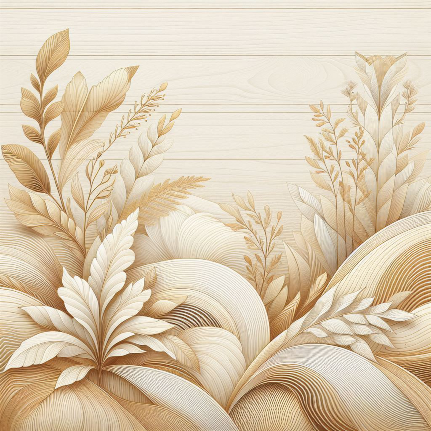 WB 003; unique stunning designs showcasing florals in shades of beige, gold and greens