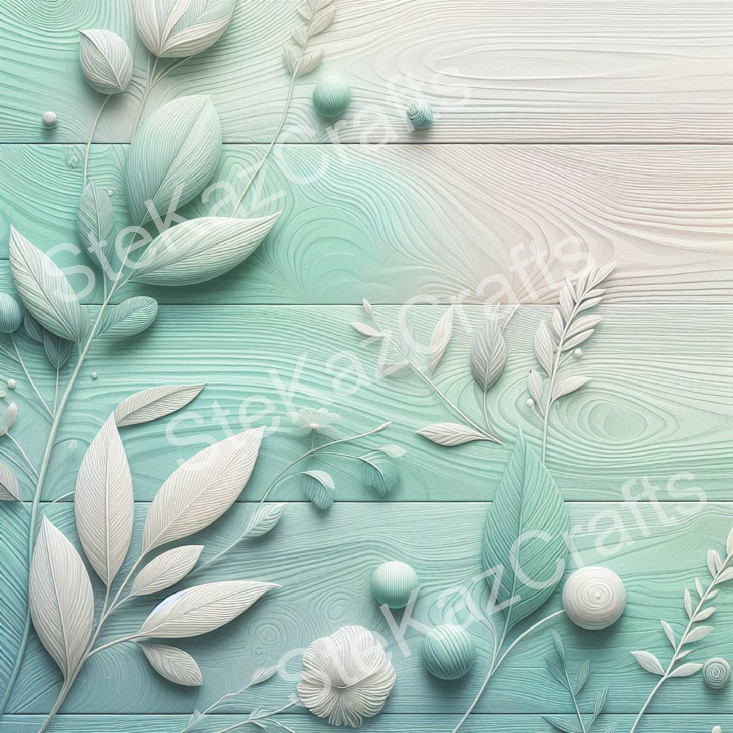 WB 004; unique stunning designs showcasing florals in shades of pale teal, blues and greens