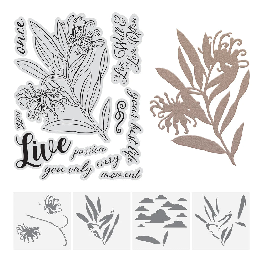 Stamp, Die & Stencil - Flourish & Thrive - Grevillia Blooms