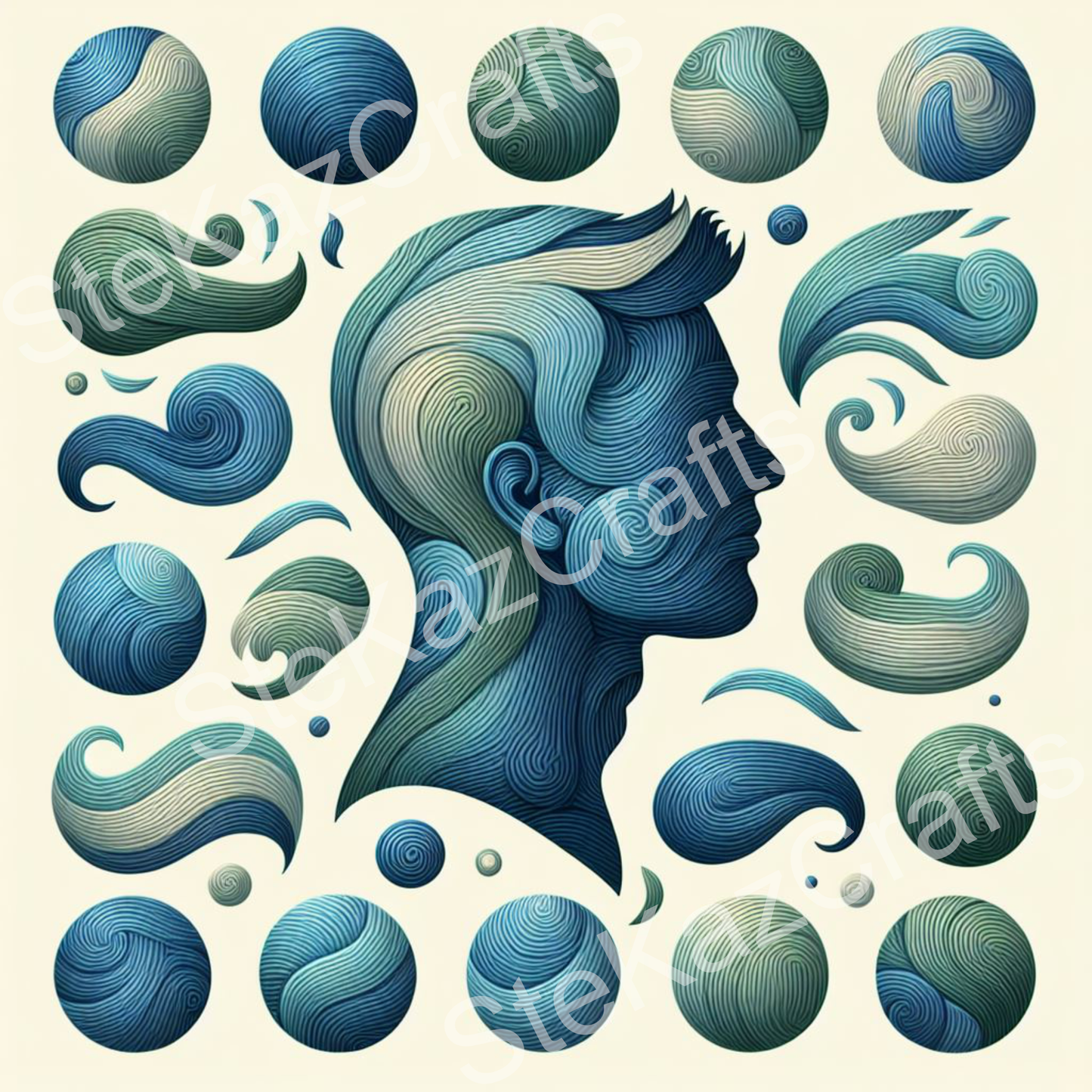 WB 004; unique stunning designs showcasing florals in shades of pale teal, blues and greens