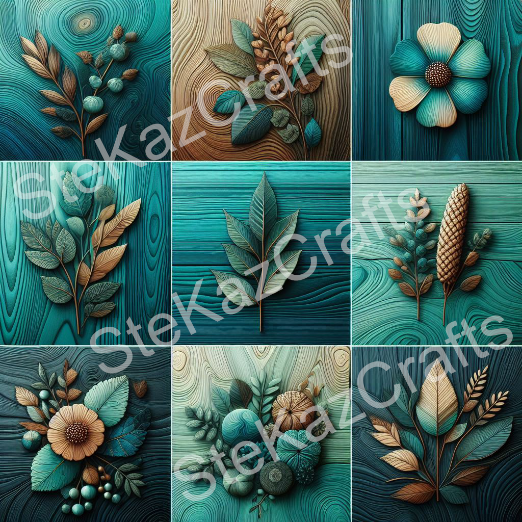 WB 001 a mixture of teals, blues and greens with a woodgrain effect