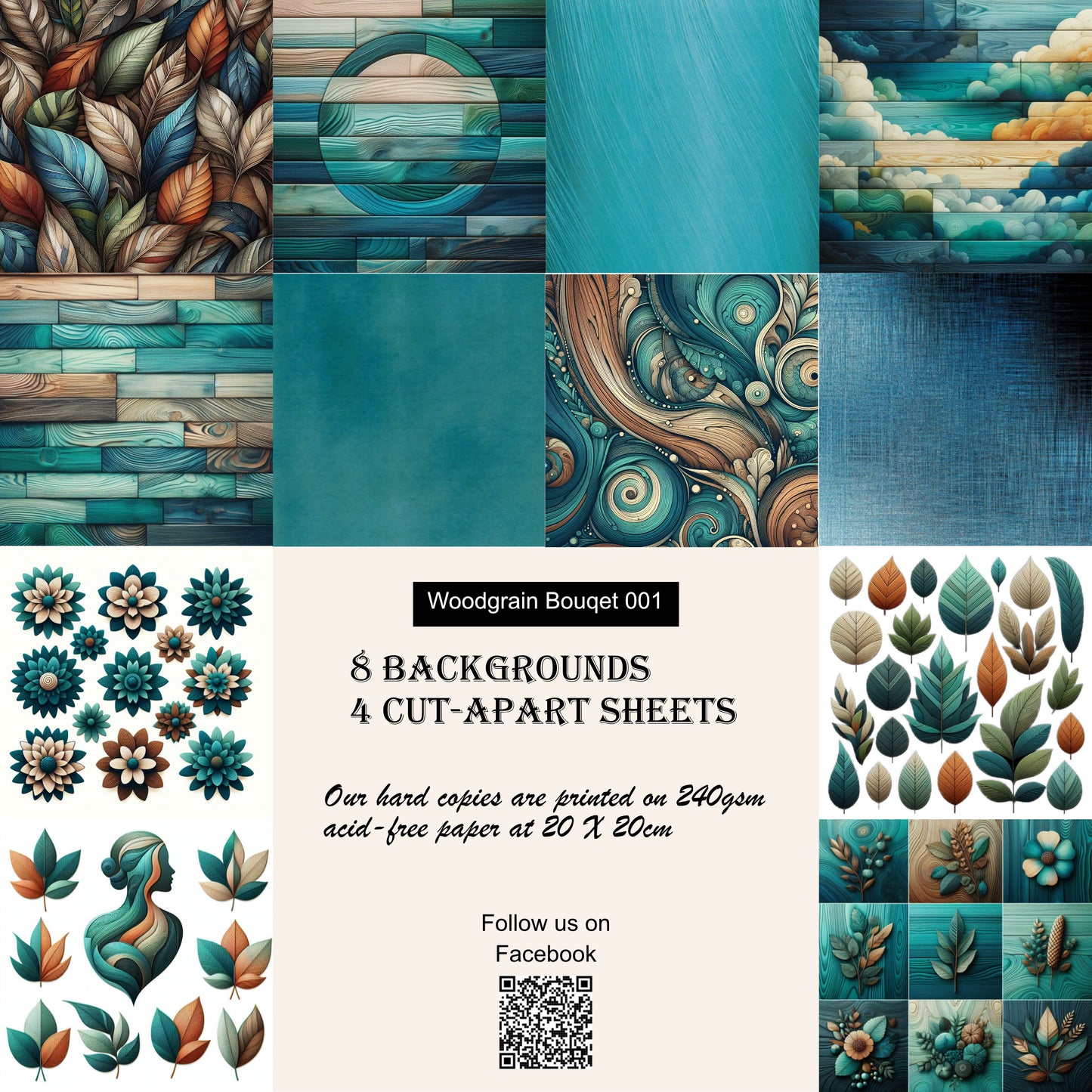 WB 001 a mixture of teals, blues and greens with a woodgrain effect
