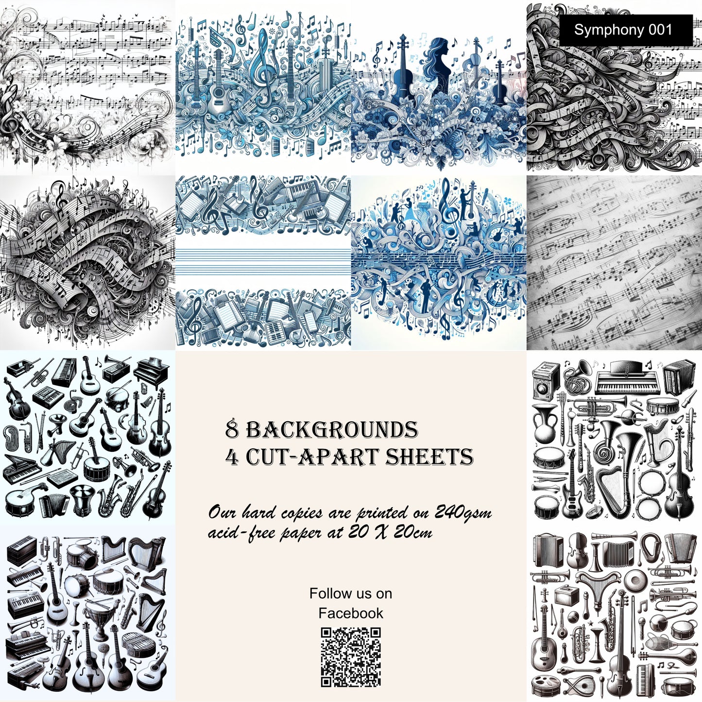 Paper pack Symphony 001: Unique papers featuring stunning music themed designs.