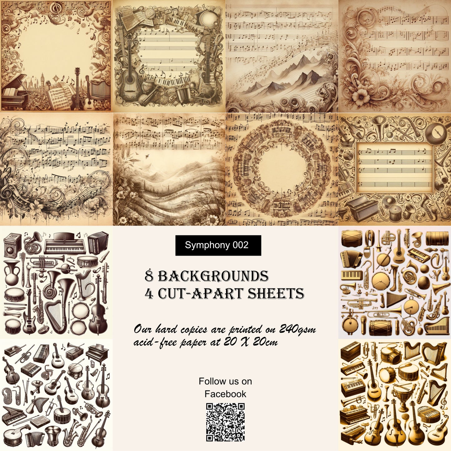 Paper pack Symphony 002: Unique papers featuring stunning music themed designs.