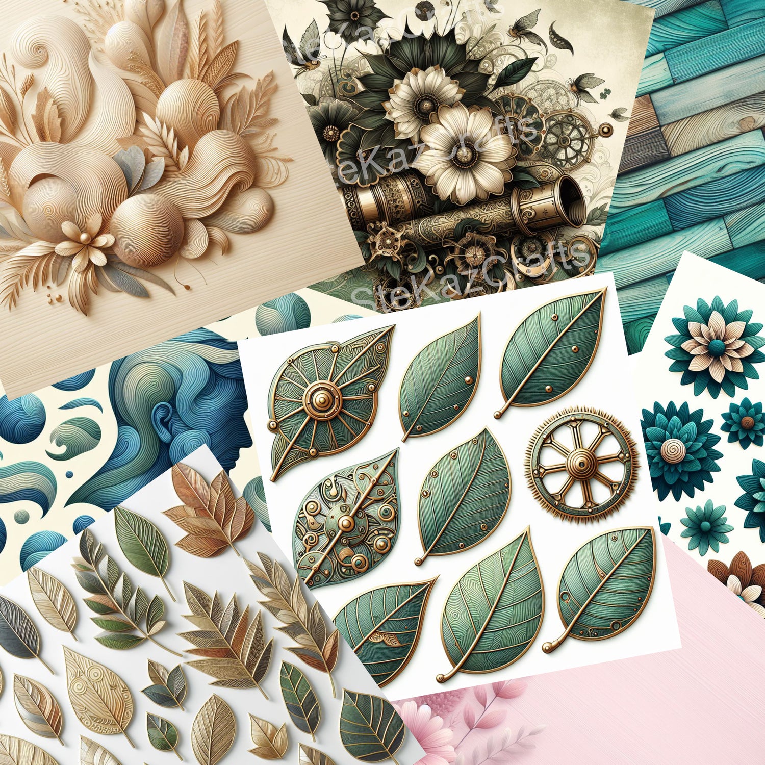 medley of Woodgrain Bouquet paper pack